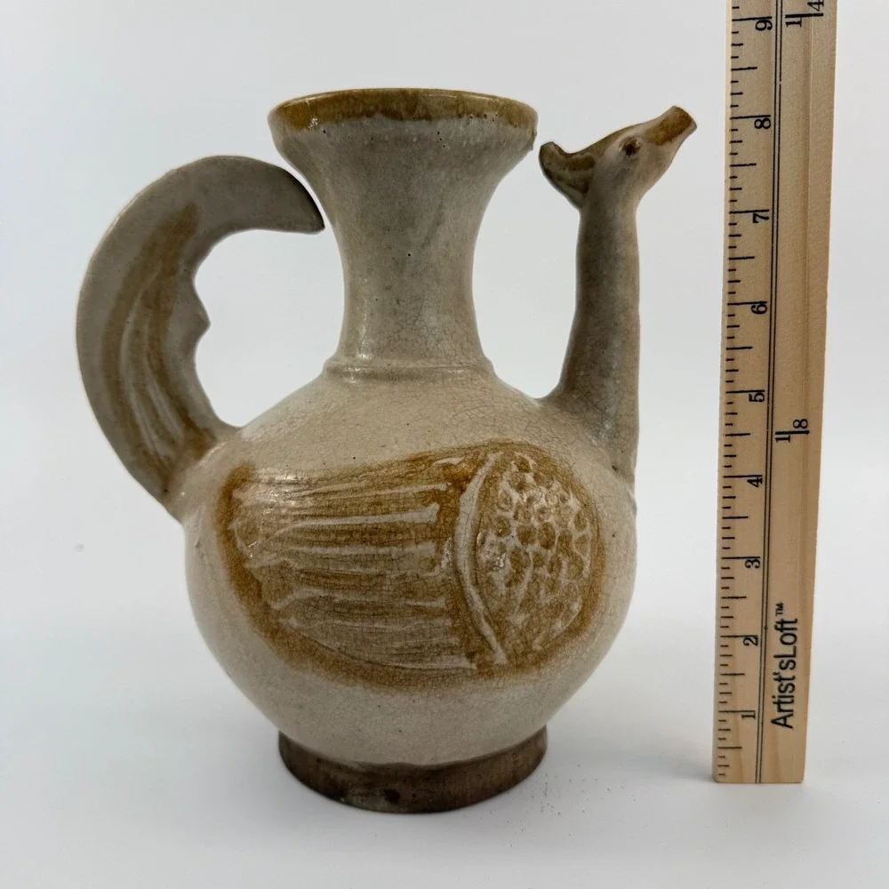 Vintage Thai Sawankhalok Style Bird Ewer Celadon Glaze Pottery Goose Pitcher 8